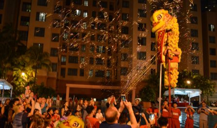 lion dance performance at singapore service apartment