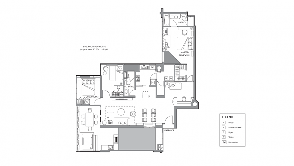 floor plan of three bedroom penthouse and luxury serviced apartment