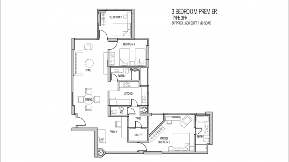 floor plan of three bedroom premier and luxury serviced apartment