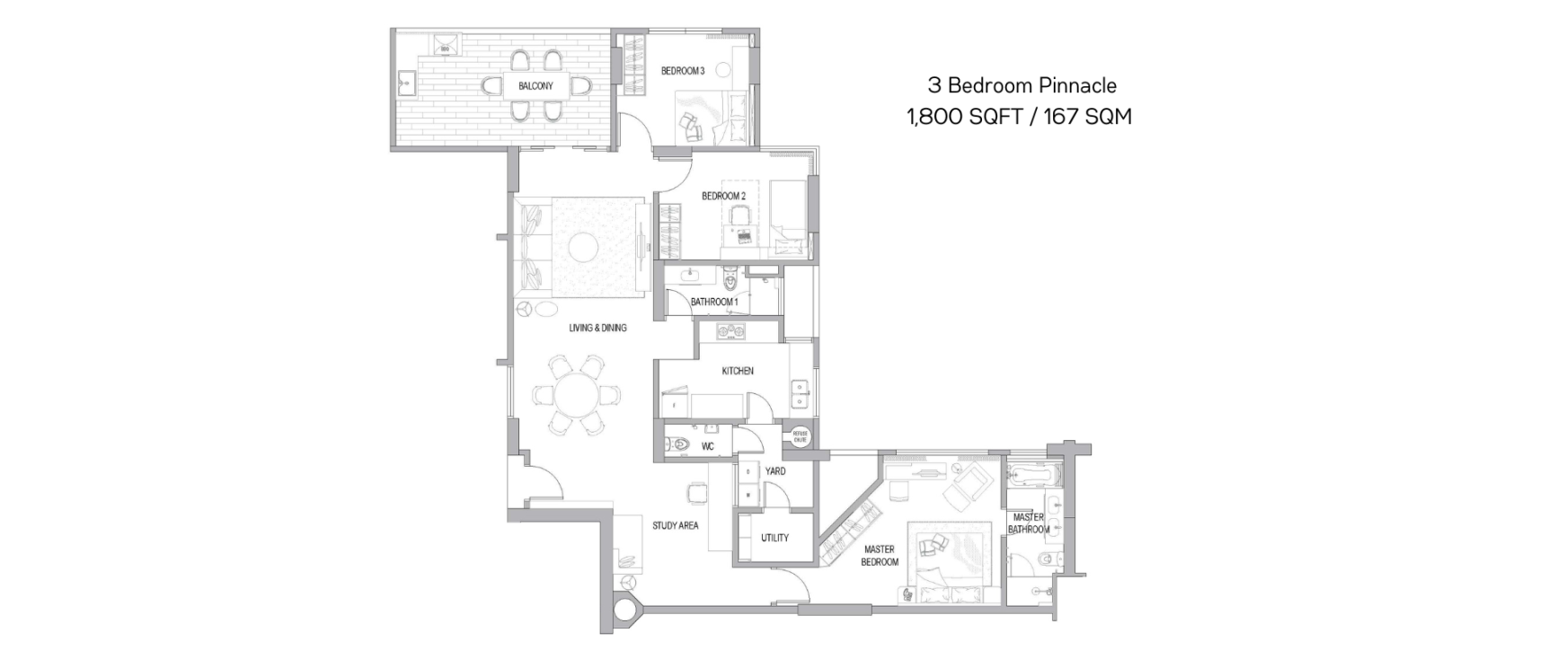 Floorplan - 3 Bedroom Pinnacle 1,800 SQFT ./ 167 SQM